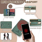 RFID Blocking Passport Wallet, Anti Theft PU Texture Passport Pouch with Tracker Case, Travel Document Organizer Zipper Wallet with Wrist Strap & Keychain, Gifts for Women and Men (Pink)