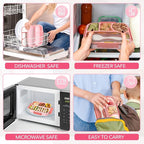 EASYFUN Bento Box Adult, Lunch Box, 4-Compartment Lunch Containers, Drop-Proof, Dishwasher Safe & Made with BPA-Free Materials (Pink)