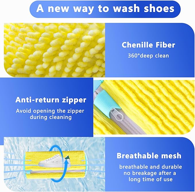 2Pcs Reusable Shoe Washing Machine Bag for Washer and Dryer:Free Up Hands, Prevent Deformation,shoe bag with Zipper Protection Design, Use for all Shoes,Sports Shoes(Yellow)