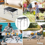 GARLLEN 2ft Folding Camping Table, Portable Folding Picnic Table with 3-Height Adjustable, Lightweight Aluminum Outdoor Tables for BBQ, Camping, Cooking, 22.8" L x 15.7" W, Silver