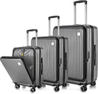 Luggage Sets 3 Piece, ABS Lightweight 20in/24in/28in Luggage, Expandable Carry On Suitcase Set with TSA Lock & Double Wheels, Front Open Hardshell Luggage Sets (Grey)