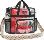 MAY TREE Clear Bag for Stadium Events, 12x6x17 Clear Tote Bag with Removable Strap, Transparent Bag for Concert Sports Gym, Beige Cube-Strap