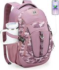 Swissdigital Design Laptop Backpack with USB Charging Port, Travel Backpack Fits 15.6 inches Computer, 31L College School Backpack for Men, Pink Camo | SD803-93