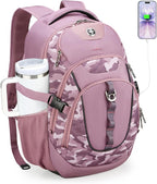 Swissdigital Design Laptop Backpack with USB Charging Port, Travel Backpack Fits 15.6 inches Computer, 31L College School Backpack for Men, Pink Camo | SD803-93