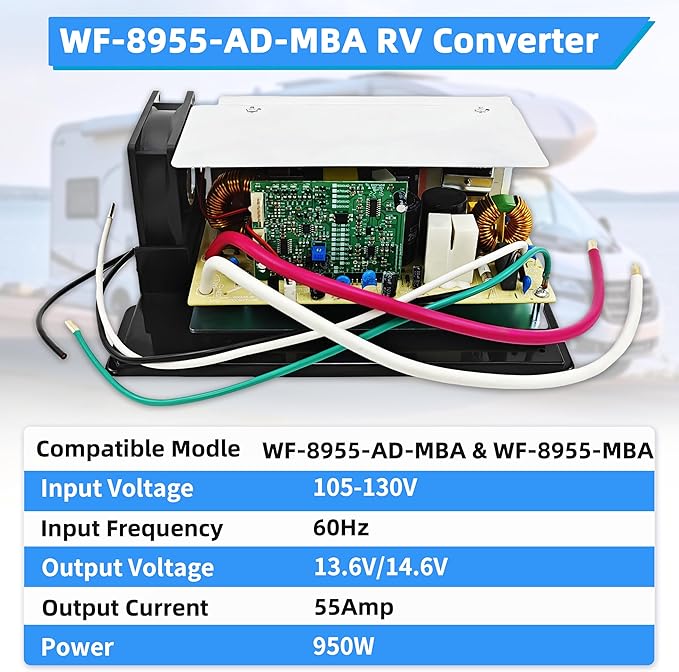 𝐔𝐩𝐠𝐫𝐚𝐝𝐞 WF-8955-AD-MBA RV Converter 55 Amp, Lithium DC Main Board Assembly for WF-8955PEC Power Converter Replacement for WF-8955 Series and Parallax 7155 7145 Converter 1 Year Warranty