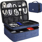 ORIENT FAMULAY Travel Electronics Organizer, Waterproof Cable Organizer Bag for Electronic Accessories Double Layer Large Shockproof Cable Storage Bag for Cord, Power Bank, Tablet(Up to iPad 11 inch) - Royal Blue