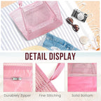 HOHOM Beach Bags for Women, Summer Travel Mesh Tote Bag with Large Inner Pocket, Sandproof Woven Shoulder Handbag