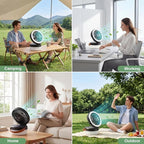 3-in-1 Camping Fan, Portable Solar Fan Rechargeable with LED Lantern, Battery Powered & Solar Camping Fan Light with Hanging Hook for Tent, 3 Speeds USB Fans for Camping Essentials, RV Travel, Outdoor