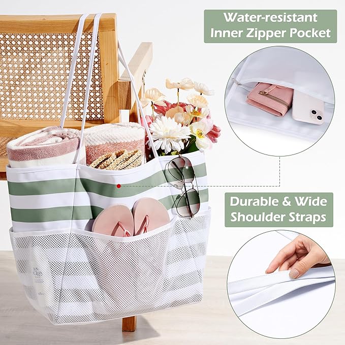 KALIDI Beach Tote Bag Women Large Waterproof Sandproof Shoulder Handbag Packable Grocery Bag Hobo Purse for Picnic Vacation
