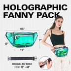 Fanny Pack Belt bag - Crossbody Waist Bag for Men or Women - Hands-Free, Waterproof Large Bumbag for Hiking, Running, and Travel (Holographic Transparent - Aqua)