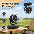 Rechargeable Camping Fan with Oscillating,【Max 60Hrs】Portable Battery Powered Operated Fan,20000mAh Outdoor Turbo Tent Fan & Light,Timer,Hook for Travel,Fishing,Jobsite,Beach,Indoor,Camping Essential