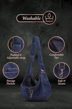 Noah & Paw Dog Sling Carrier for Small Dogs 5-18lb, Dog Sling for Small Dogs and Cats, Dog Carrier with Adjustable Padded Strap, Premium Denim, Lined with Fur, Double Safety Feature, Machine Washable