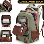 Tzowla Canvas Laptop Backpack, Bag for Men Women,Travel Work Rucksack Fits 17.3 Inch Laptop, Large Capacity Bookbag(Green)