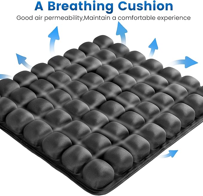 Sondor Travel Cushion, Airplane Seat Cushion for Long Flights, 56 Bubbles Portable Seat Cushion for Airplane, Inflatable Cushion for Office Chair, Wheelchair, Camping, Home Living (Black)