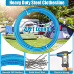 20FT Retractable Travel Clothesline, Adjustable Outdoor Clothesline Drying Clothes Line Laundry for Travel Camping, with Ratchet Pulley/ 2 Screws/ 2 Buckles (Blue)