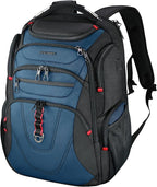 KROSER TSA Friendly Travel Laptop Backpack 17.3 inch XXXL Gaming Backpack Water-Repellent College Daypack Business Backpack with RFID Pockets & USB Port for Men/Women-Black/Haze Blue