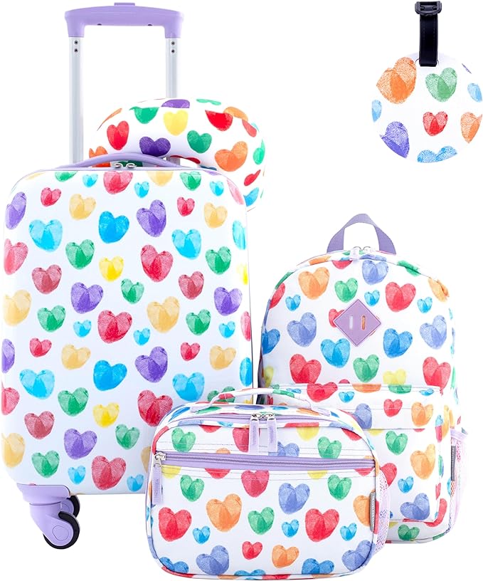 Travelers Club 5 Piece Kids' Luggage Set, Thumbprint Heart