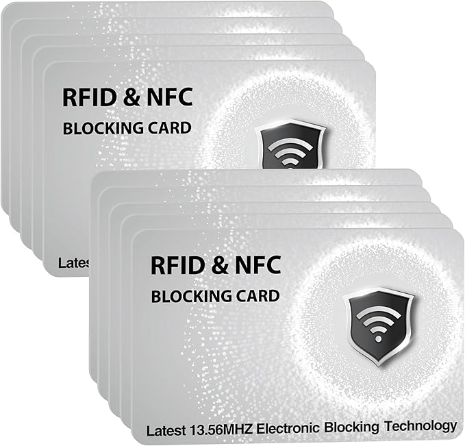 SaiTech IT 10 Pack RFID Blocking Card, Slim Protector for Entire Wallet, Purse, and Debit Credit Cards from NFC Contactless Theft for Men & Women - WG Silver