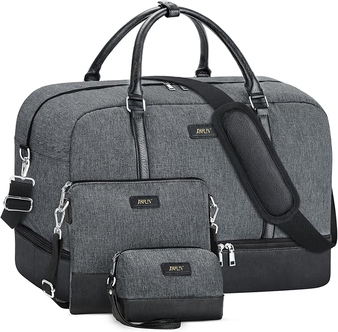 IBFUN Weekender Bags for Women, 21" Weekender Travel Bag, Travel Duffle Bag with Shoe Compartment Carry on Overnight Duffel Bag for Weekend Travel Business Trip, 3PCS