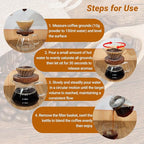 Coffee Pour Over 13.5oz 400ml High Borosilicate Glass Pour Over Coffee Maker Set Camping Travel with 50 Pcs V60 Cone Filter Paper Hand Brew Carafe Drip Suitable for Electric Ceramic Stove