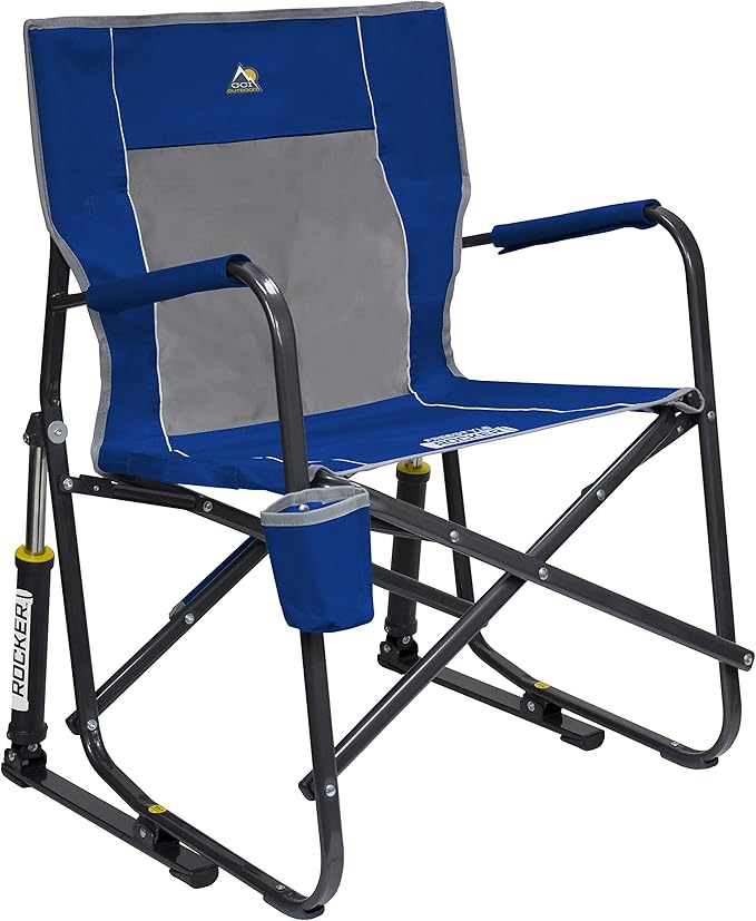 GCI Outdoor Freestyle Rocker Camping Chair | Portable Folding Rocking Chair with Solid, Durable Armrests, Drink Holder & Comfortable Backrest — Royal Blue