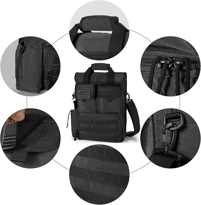 Tactical Briefcase,17.3 Inch Military Laptop Messenger Bag Shoulder Crossbody Bag Handbag for Men (17.3''Black)