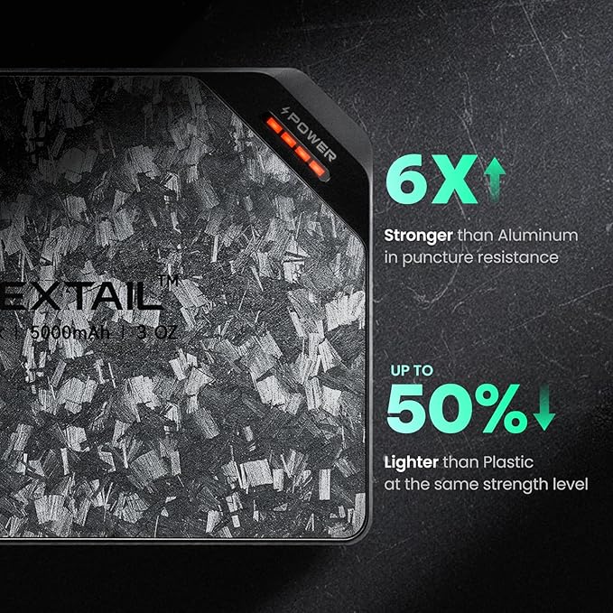 FLEXTAILGEAR 5000mAh Power Bank, Ultra-Lightweight Outdoor Portable Power Bank, Outdoor Travel Fast Charging Waterproof Carbon Fiber, Slim USB-C Power Portable Charger Battery Pack for Phones