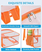 Paxiland Clear Backpack Stadium Approved 12×12×6 with Reinforced and Wider Shoulder Straps, Small Clear Bag for Schools, Concerts, Work, Festivals and Sporting Events - Orange