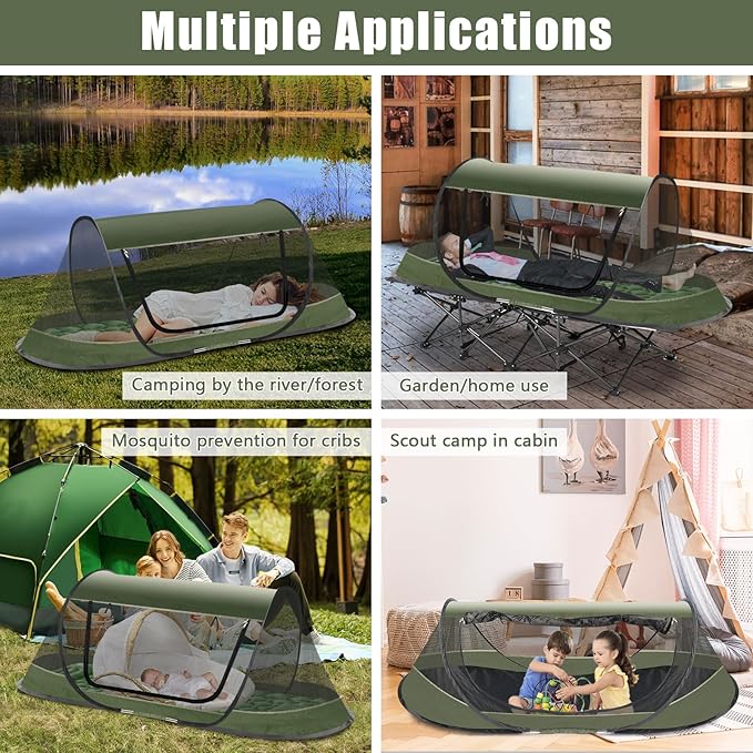 Pop-Up Mosquito Tent for Camping, 1 Person Bug Net Cot Tent, 3s Automatic Setup Screen Net for Adults & Kids, Fits with Camping Cot, Lightweight & Portable for Outdoor Hiking Traveling