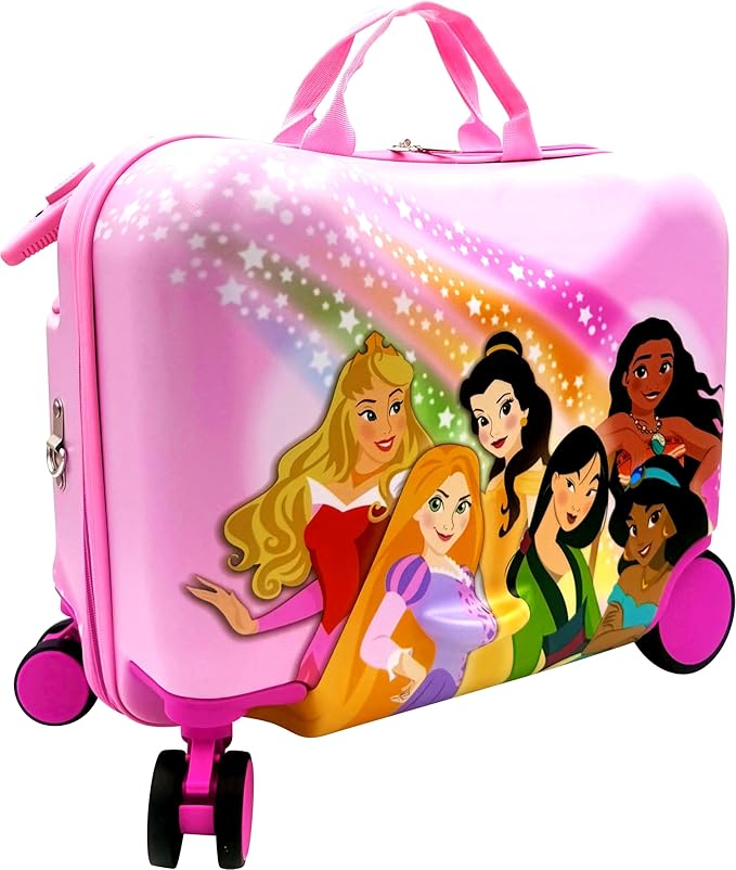 Fast Forward 2-in-1 Kids 18” Suitcase & Ride-On Luggage -Lightweight Tow-Along Toddler Luggage With Wheels (Princess)