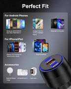 USB C Car Charger, 3-Port Super Fast Charging Cigarette Lighter Adapter for iPhone 17e Pro/Air/16/15/14/13/iPad, USBA & USBC Multiport Car Phone Charger Accessories for Samsung S26/S25/S24 FE/S23/S22