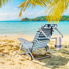 2 Pack Lightweight Portable Camping Beach Chair for Adults, Outdoor Lay Flat Folding Beach Chairs with 5 Positions, Backpack Beach Chair with Towel Bar, Zipper Pouch, Cup Holder, White Striped