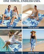 LANE LINEN Beach Towel 2 Pack, Oversized Beach Towel 39"x71", Lightweight Beach Essentials for Women, Large Pool Towel, Absorbent & Quick Dry, Sand Free Beach Towel - Turtle & Coral