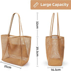 KALIDI Beach Nylon Mesh Tote Bag, Casual Tote Bag Hobo Women Foldable MAX 23L Shoulder Bag For Beach Picnic Vacation