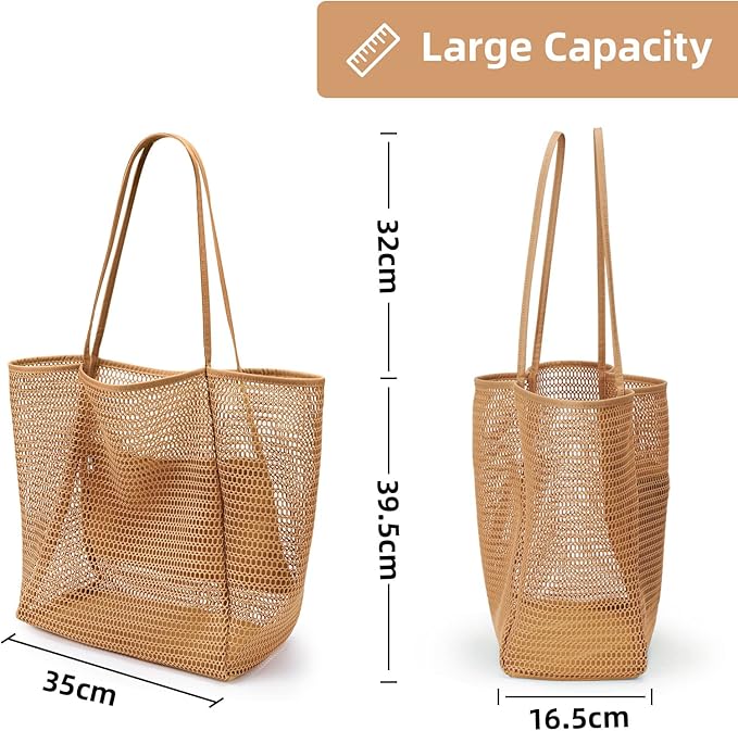KALIDI Beach Nylon Mesh Tote Bag, Casual Tote Bag Hobo Women Foldable MAX 23L Shoulder Bag For Beach Picnic Vacation