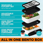 KARRICO Double Premium Bento Box Adult, 67 fl oz BPA-Free - Cream Stackable Lunch Box with Leak-Proof Lids & Dividers, Perfect for Meal Prep, Lunches & Portion Control