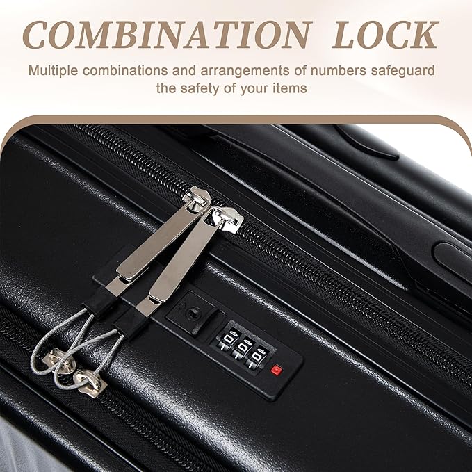 GDFStudio 14/20 Inch 2 Piece Luggage Set with Front Opening Design, ABS Hard Shell Spinner Suitcase with Combination Lock,360° Silent Wheels, Retractable Handle, and 14” Portable Cosmetic Case,Black