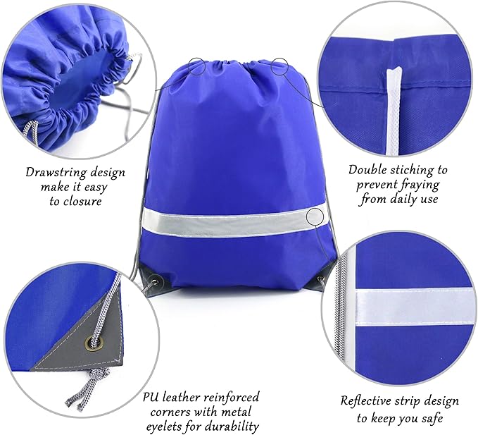 BeeGreen 20 Pieces Royal Blue Drawstring Backpacks Bags Bulk, String Bags Reflective Cinch Sack, DIY Blank Drawstring Bags for Women and Men