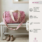 ATOSII Large Duffle Bag, Handblock Print 100% Quilted Cotton for Overnight Trip, Travel Weekender, Luggage, 2 Pockets with Zipper, 1 Front Pocket, Detachable Long Strap, 20 X 10 X 12 Inches, Berry
