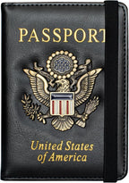 Passport Holder and Card Slot Combo RFID Blocking Leather Travel Passport Wallet for Men and Women US Passport Cover, Black