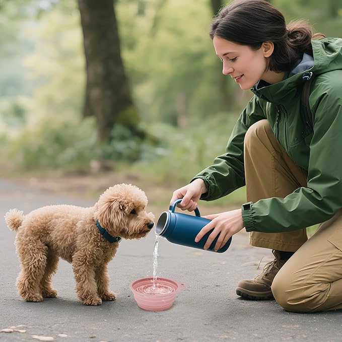 2-Pack Collapsible Silicone Dog Bowl,13oz Portable Pet Food & Water Dish, Travel Bowl with Non-Slip Textured Base (Lick Mat Feature) for Peanut Butter, Yogurt - Pink&Ivory