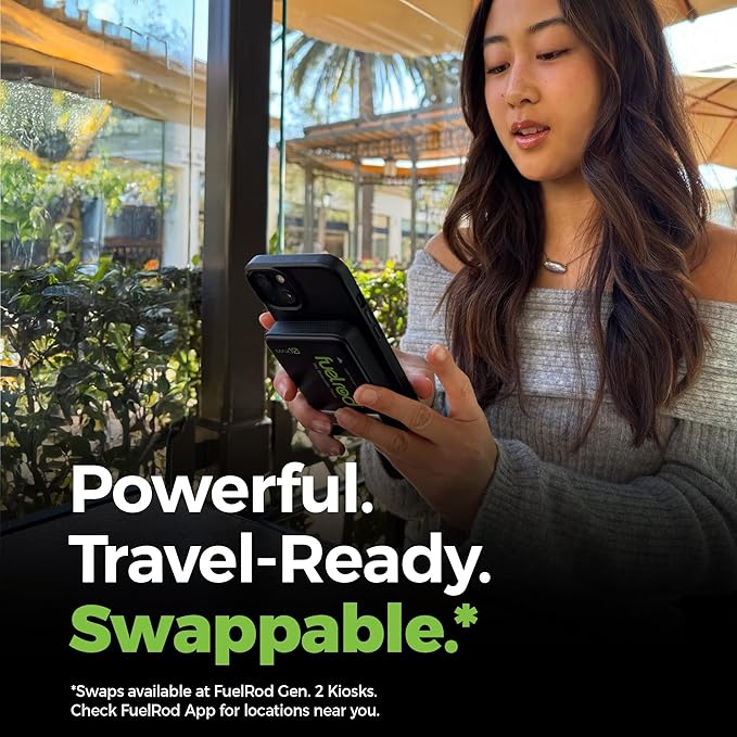 FuelRod MAX10 – High Capacity Portable Charger, Swappable Power, Wireless Charging, USB-C, 10,000mAh