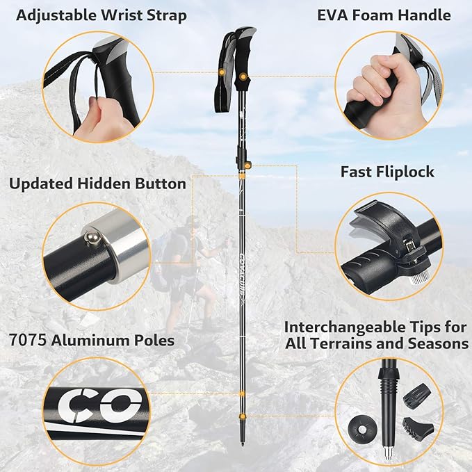 Covacure Trekking Poles Collapsible Hiking Poles - 2 Pack Aluminum Alloy 7075 Trekking Sticks with Quick Lock System, Telescopic, Collapsible for Hiking, Camping