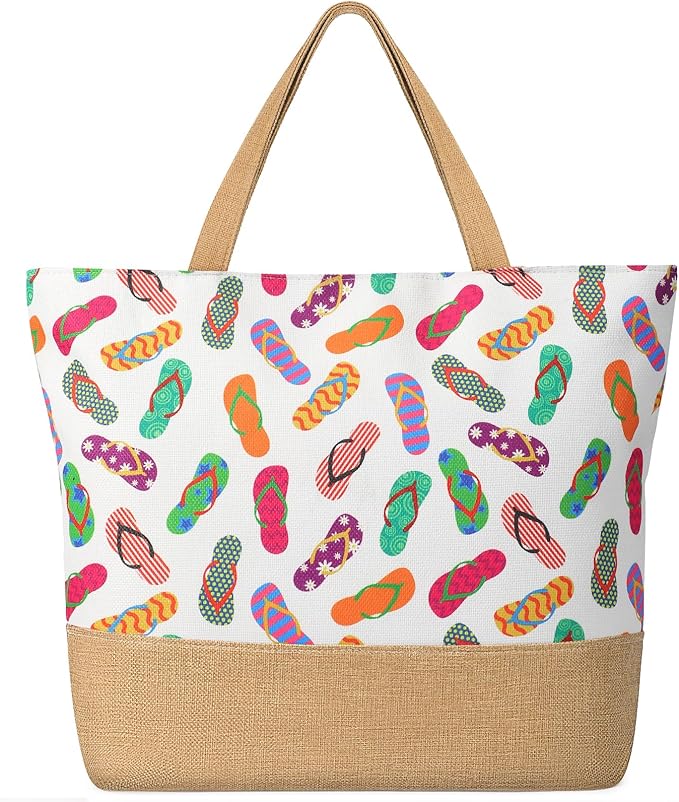 Trifabricy Beach Bag for Women, Large Beach Tote Bags with Zipper, Woven Straw Tote Waterproof, Swim Gym Shopping Travel Bag