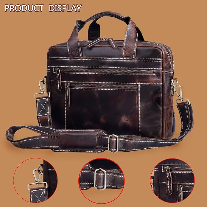 Leather Messenger Bag For Men, Vintage Handmade Laptop Briefcase and Shoulder Bag for Men Woman