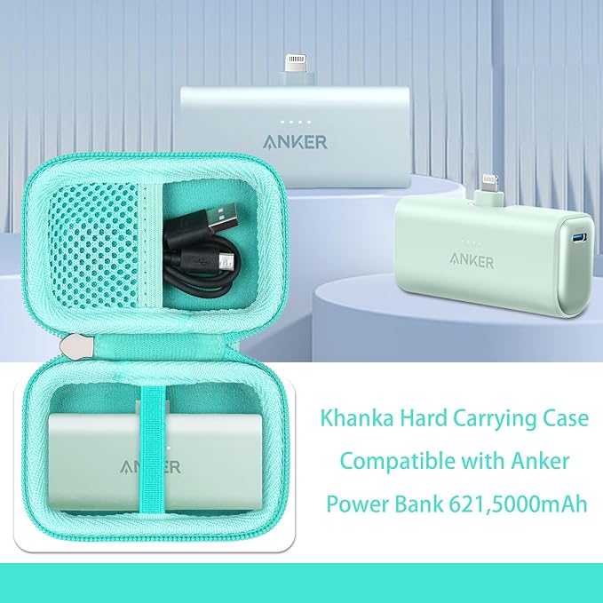 khanka Hard Travel Case with Anker 621 Nano Power Bank,5,000mAh Portable Charger,Case Only (Green)