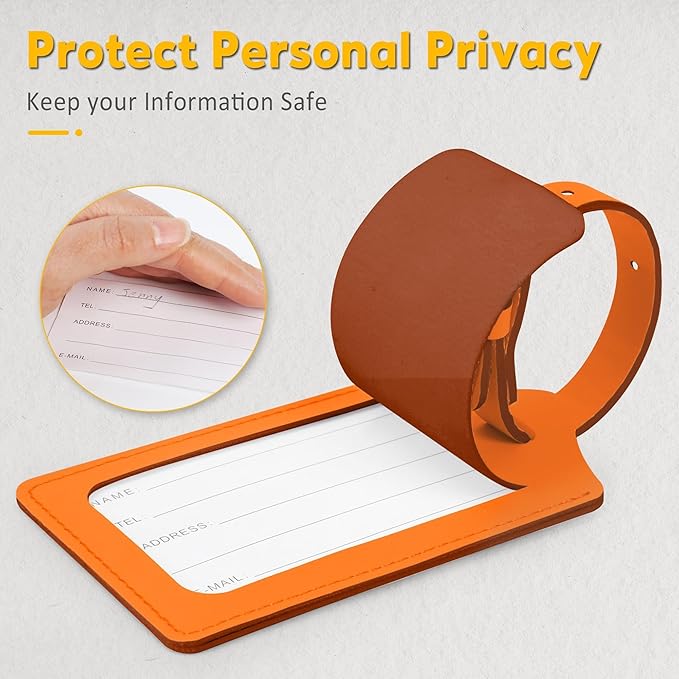 Travelambo 20 Pack Luggage Tags for Suitcases Privacy Protection Bag Tags Faux Leather Travel Accessories Essential, Hot Orange