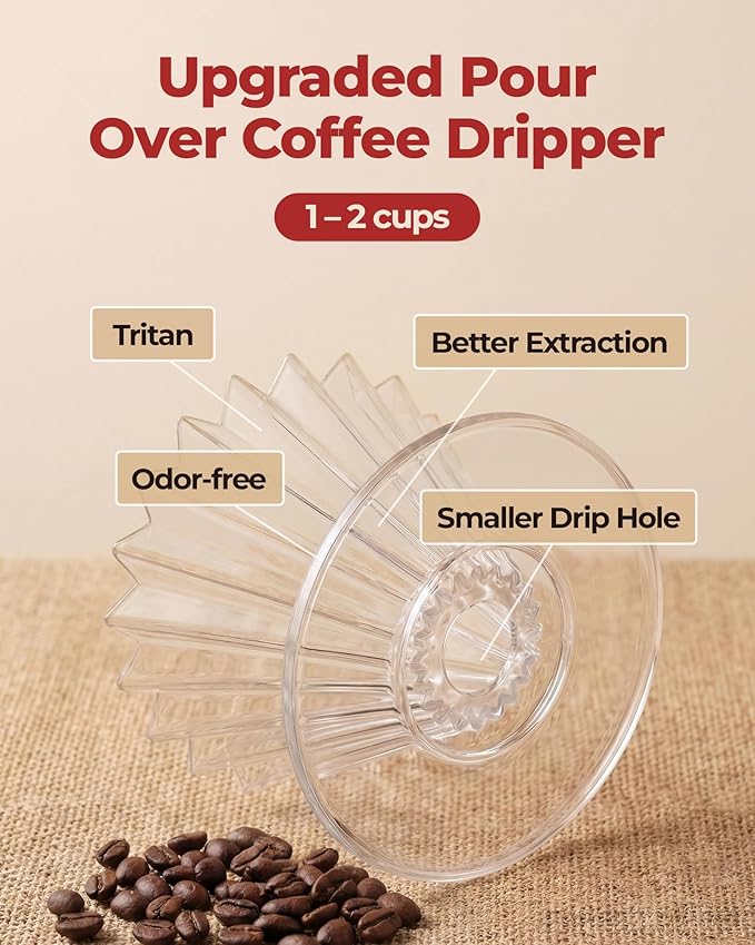 Pour Over Coffee Dripper with 40 Paper Filters, Coffee Filter Cup, Manual Drip Coffee Brewer, Easy Clean, Ideal for Beginners, Home Office Camping 1-2 Cup