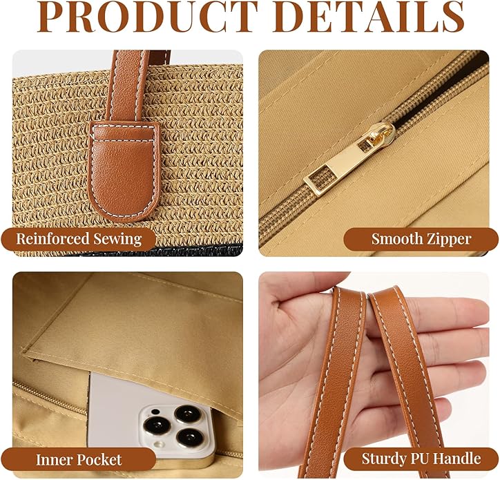 Beach Bags for Women, Summer Straw Beach Bag Straw Purse Shoulder Handbags Large Beach Tote for Summer Vacation