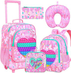 5Pcs Kids Luggage for Girls, Rolling Travel Carry on Suitcase for Toddler Children with Wheels(Pink)